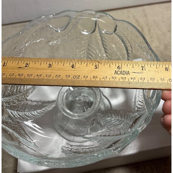 Vtg Glass Pedestal Bowl Embossed Leaf Pear Avacodo Fruit Design Teleflora 1985 - Picture 7 of 7